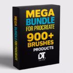 Procreate Mega Bundle 3D product box – 900+ brushes, 8 premium toolkits.
